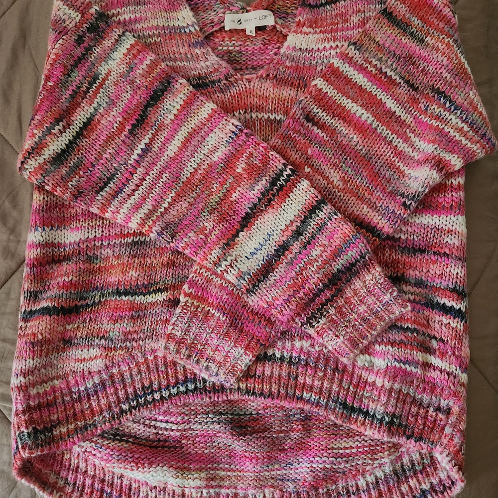 Lou & Grey Pink Multicolor V-Neck Sweater